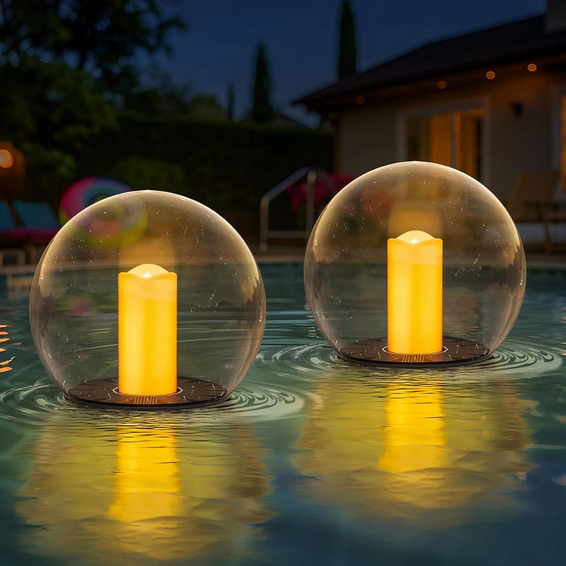 UUFFOO 2-Pack 7.4x7.4 Solar Floating Pool Lights Ball Solar Powered Flickering That Float Candles Lights Outdoor Water-Resistant IP66 for Pond Garden Party Swimming Decor - Image 1